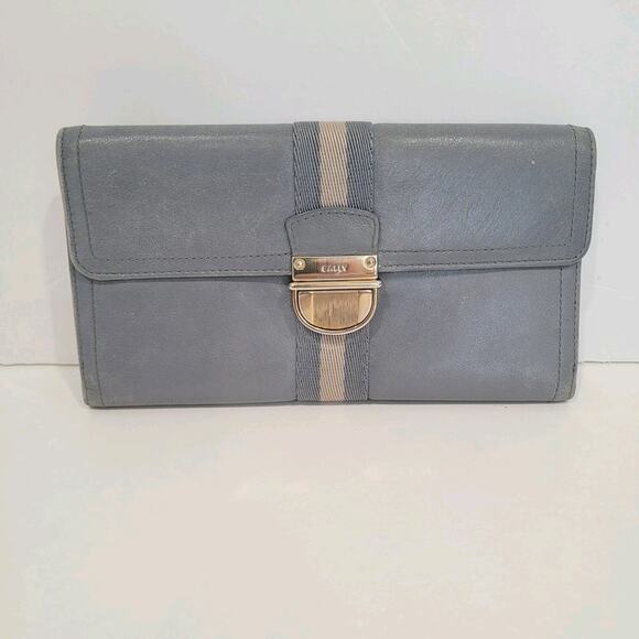 Bally Handbags - Bally Switzerland Wallet Organizer Blue Large Leather Clutch Clasp Striped Logo